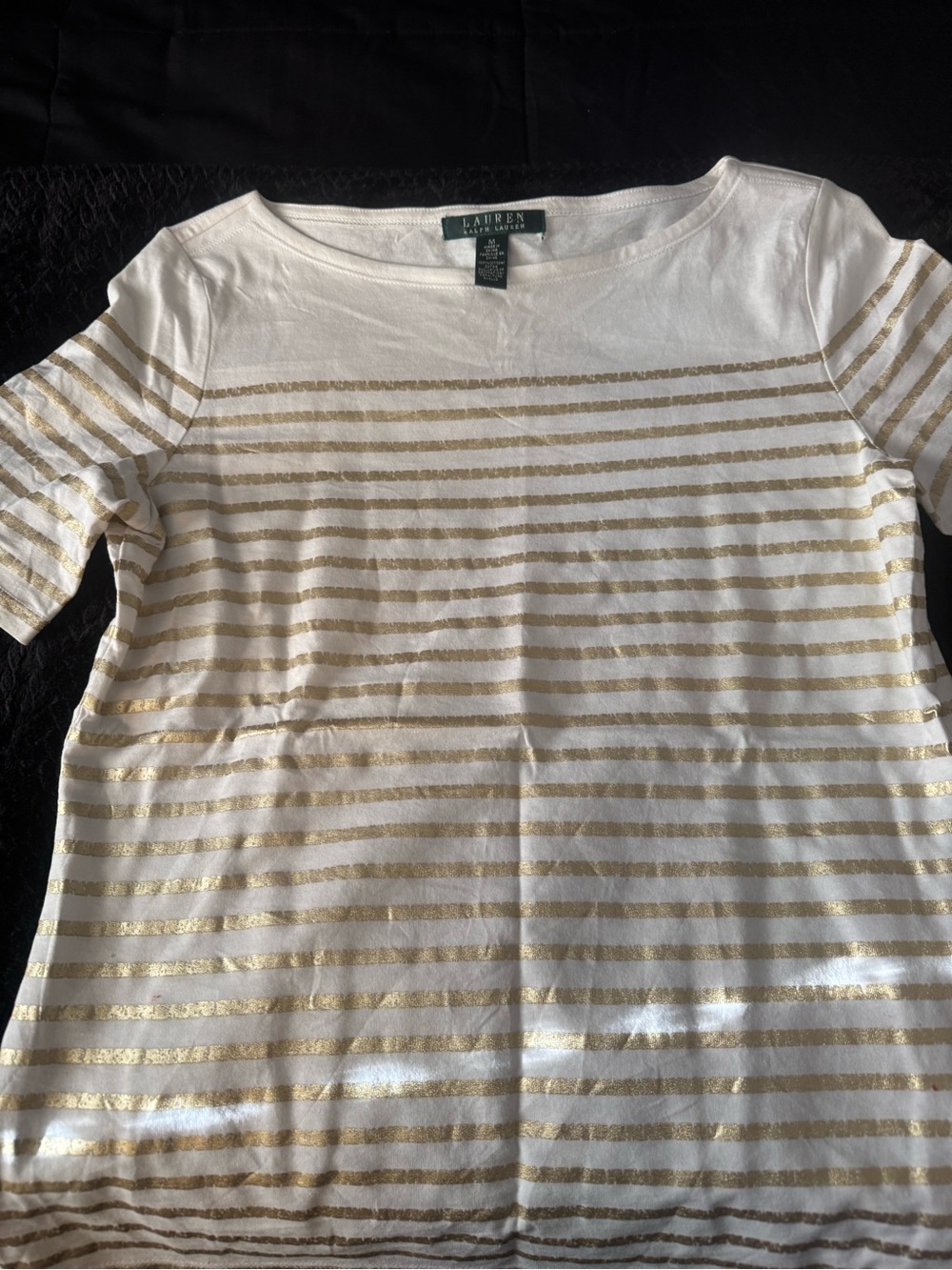 Ralph Lauren White Top with Metallic Gold Stripes